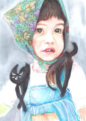 Girl with cat scarf